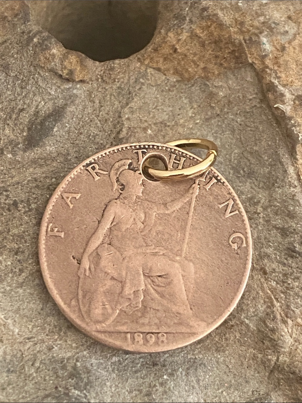 Antique 1898 British Bronze Farthing Coin 1/4 of a Penny Charm Pendant